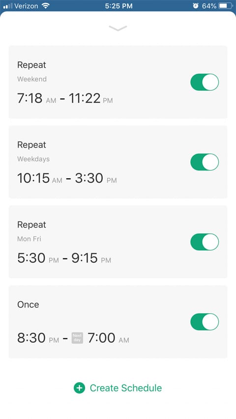 App screen for weekly schedule