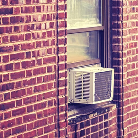 Photo of an installed window air conditioner