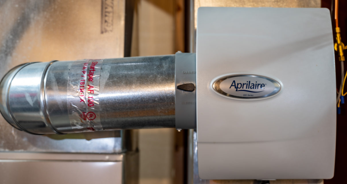 close up of Aprilaire house humidifier duct