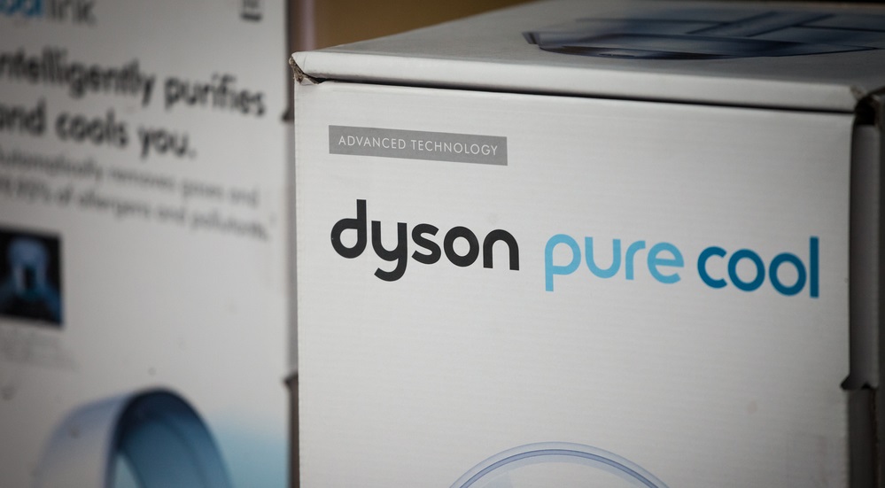 Dyson logo on a pure cool vacuum cleaner