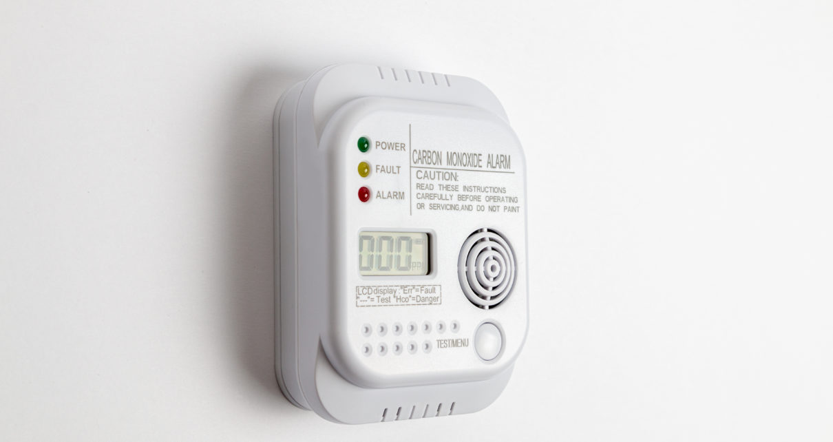 Carbon monoxide detector on a white wall