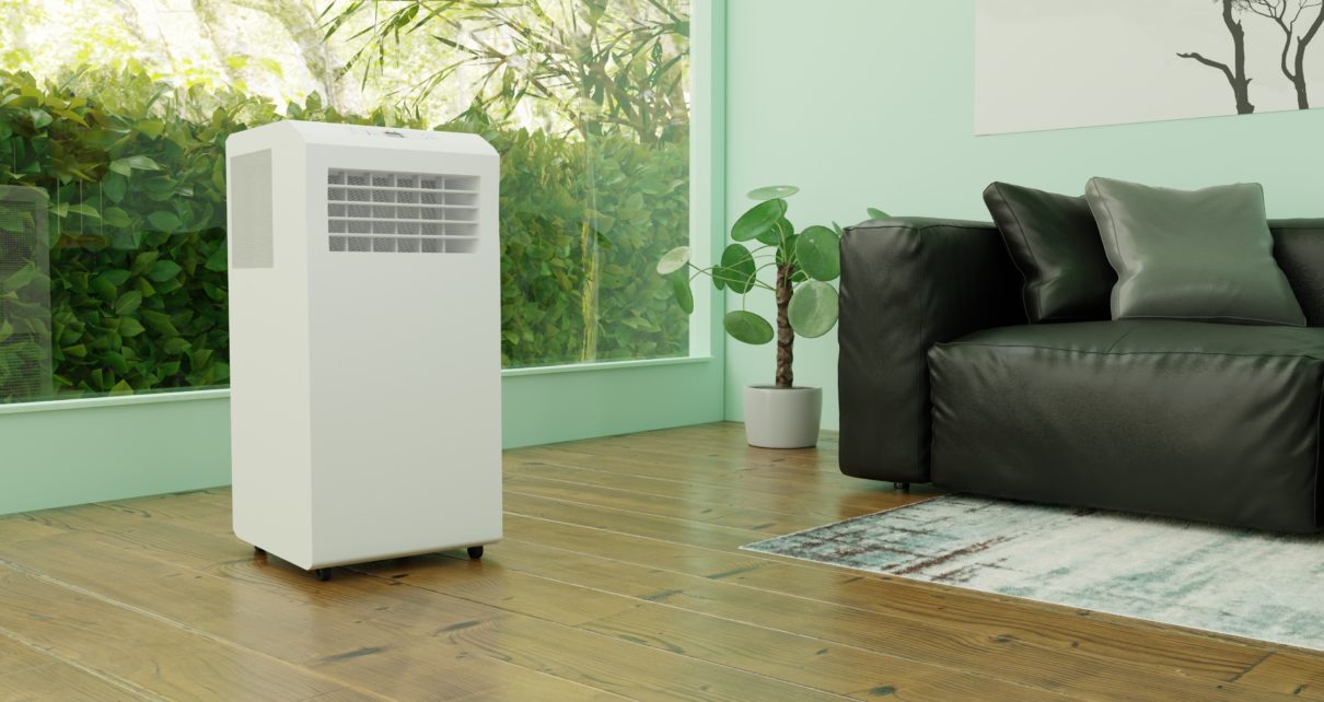 3D rendering of black and decker portable air conditioner in living room