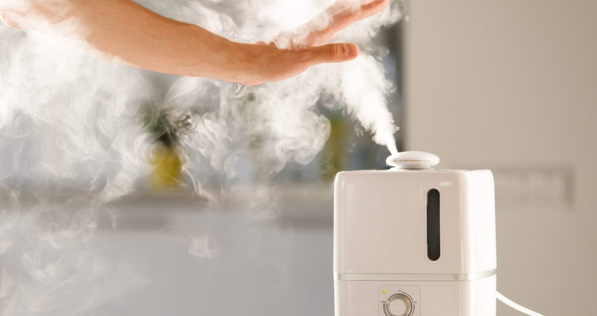 Steam vapor coming out of white square humidifier [Vaporizer vs Humidifier]