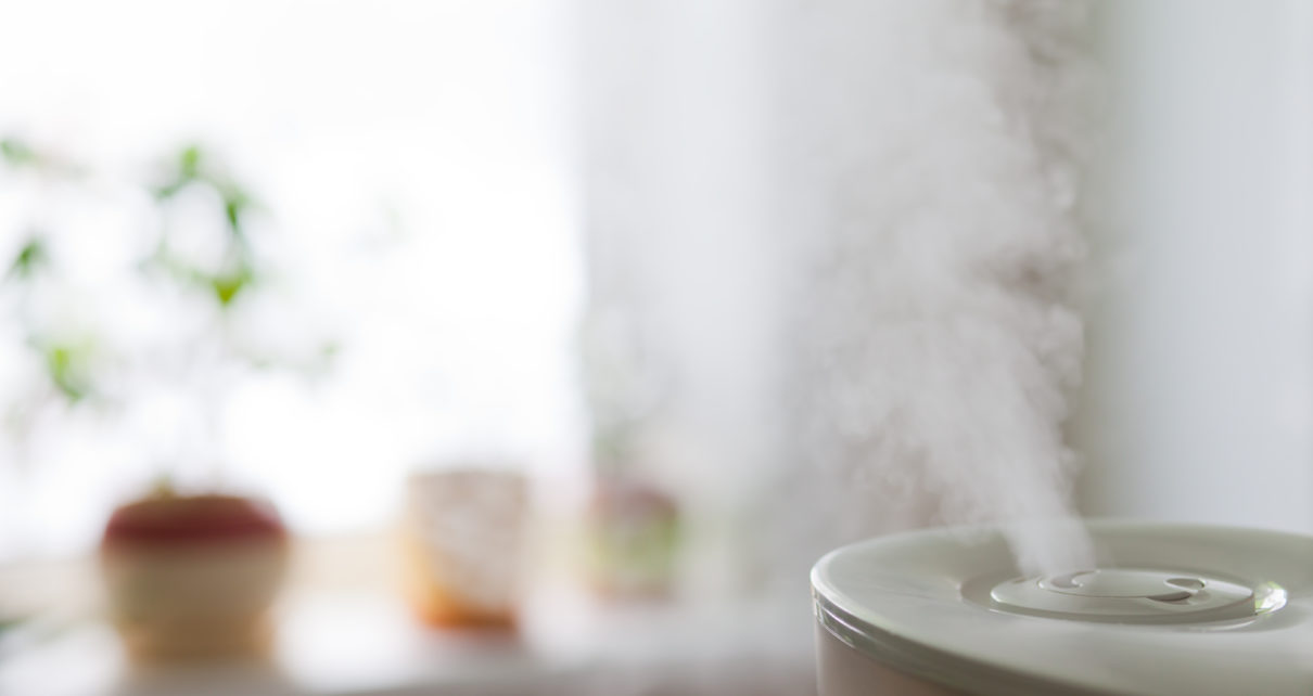 walmart humidifier with steam in focus