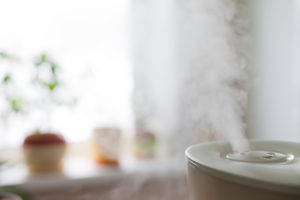 walmart humidifier with steam in focus